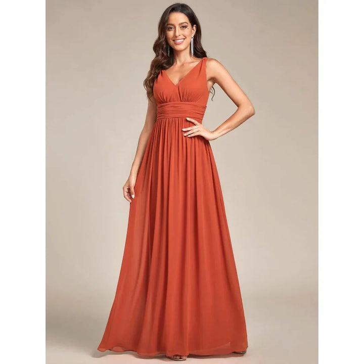 Damen Elegantes ärmelloses Kleid mit V-Ausschnitt | Maxi