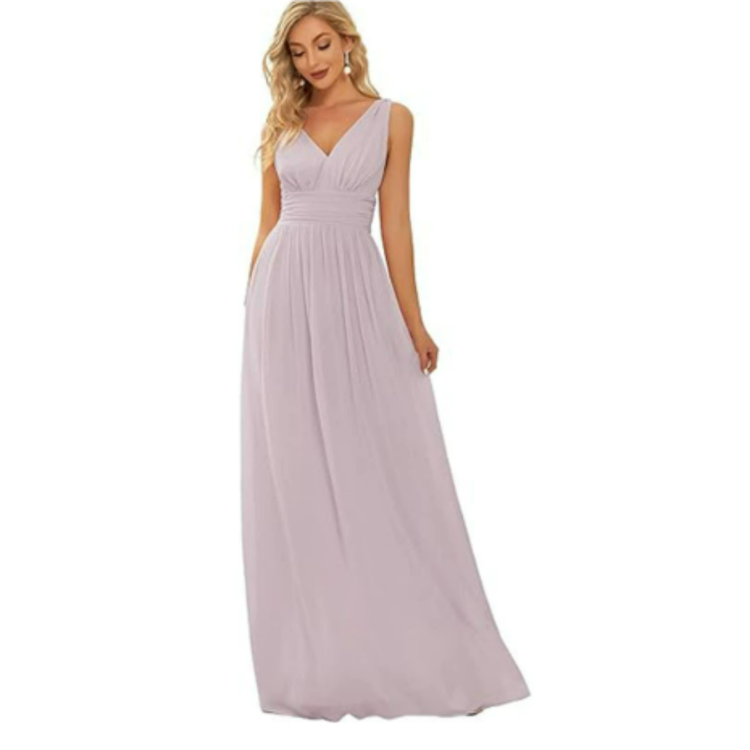 Damen Elegantes ärmelloses Kleid mit V-Ausschnitt | Maxi