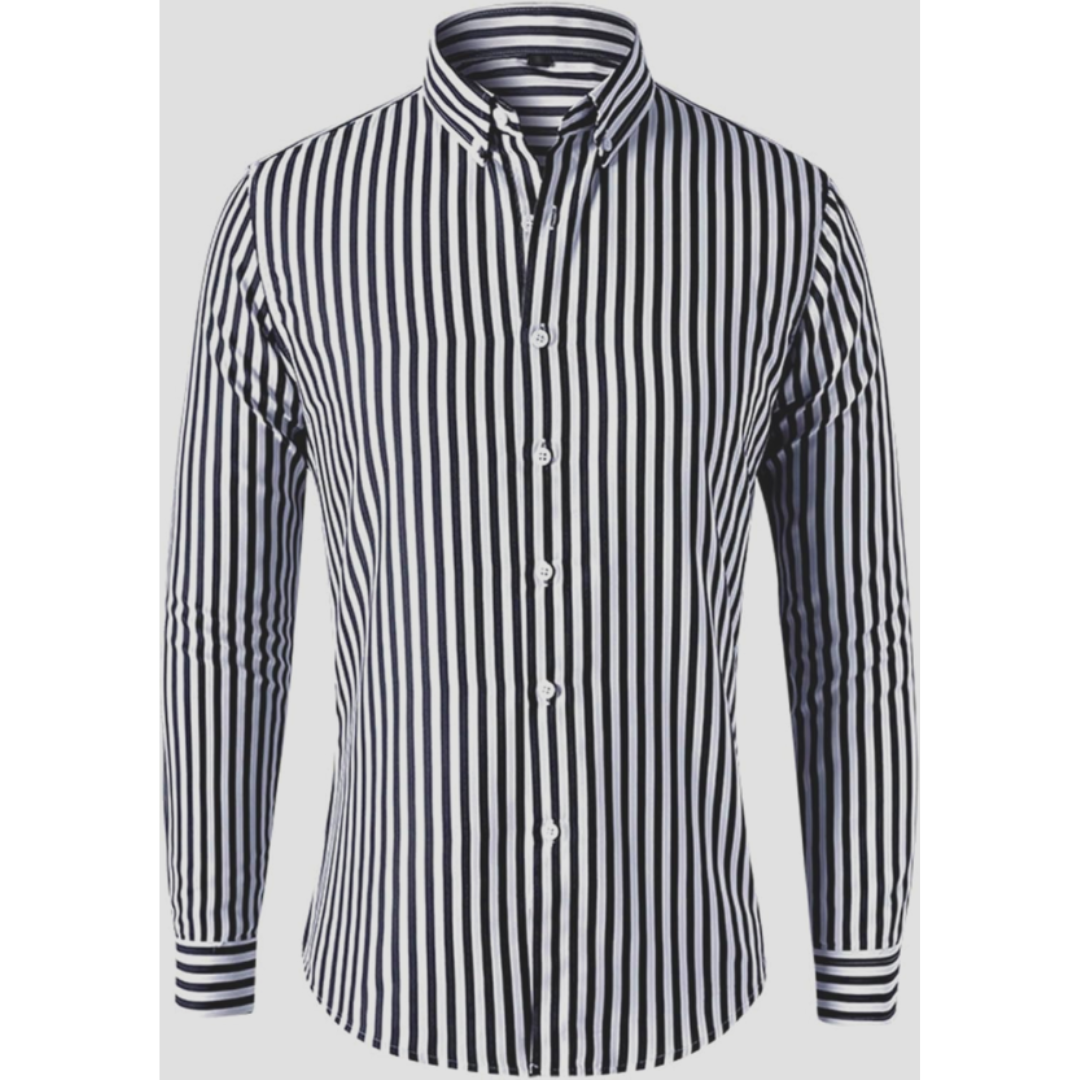 Herren Klassisches Langarm Gestreiftes Kragen Hemd | Button Down