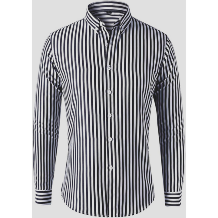 Herren Klassisches Langarm Gestreiftes Kragen Hemd | Button Down