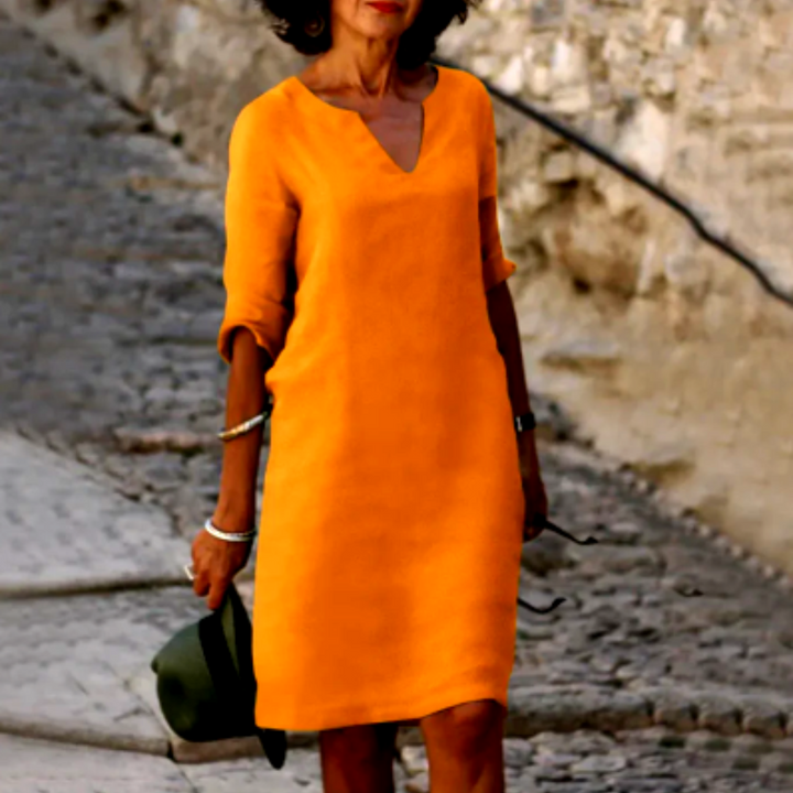 Damenkleid Mit V Ausschnitt Und 3/4 Ärmeln | Mini