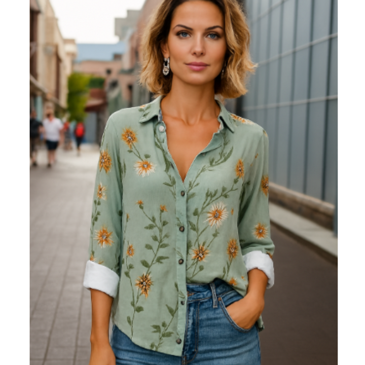 Langarmshirt Mit Blumendruck Für Damen | Vintage