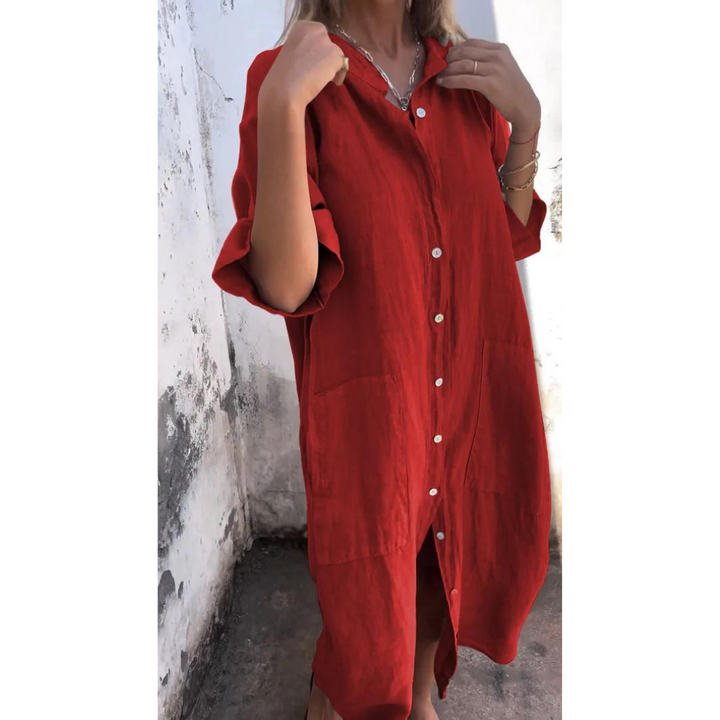 Damen Hemdkleid Mit Halben Ärmeln | Midi