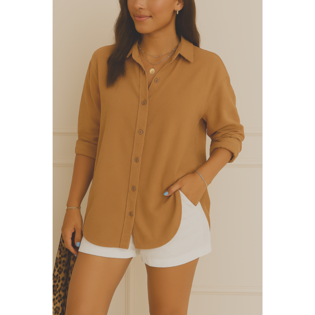Damen Lässig Locker Geschnittenes Button Down Hemd | Langarm