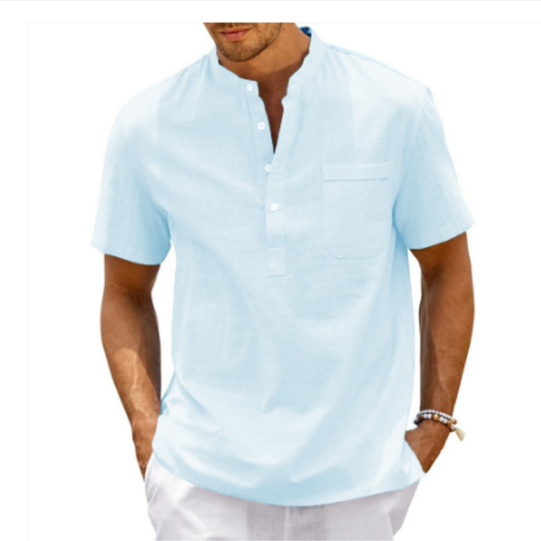 Herren Sommer Mandarin Kragen Hemd | Kurzarm