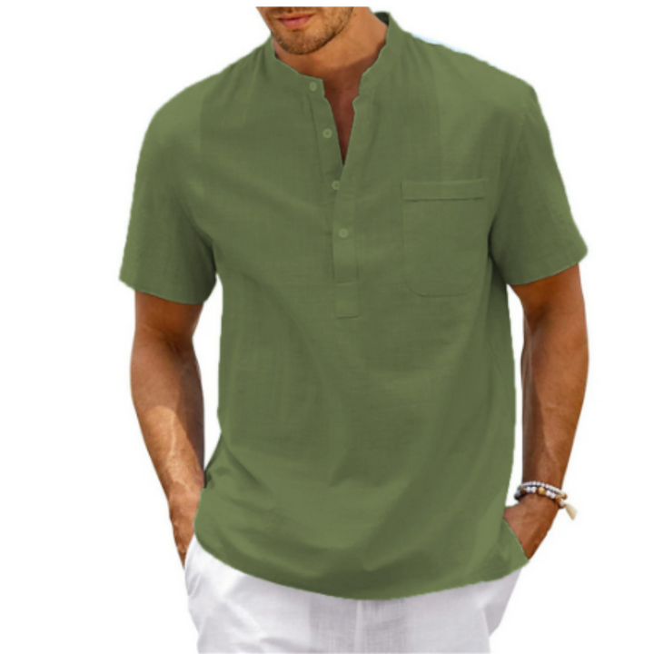 Herren Sommer Mandarin Kragen Hemd | Kurzarm
