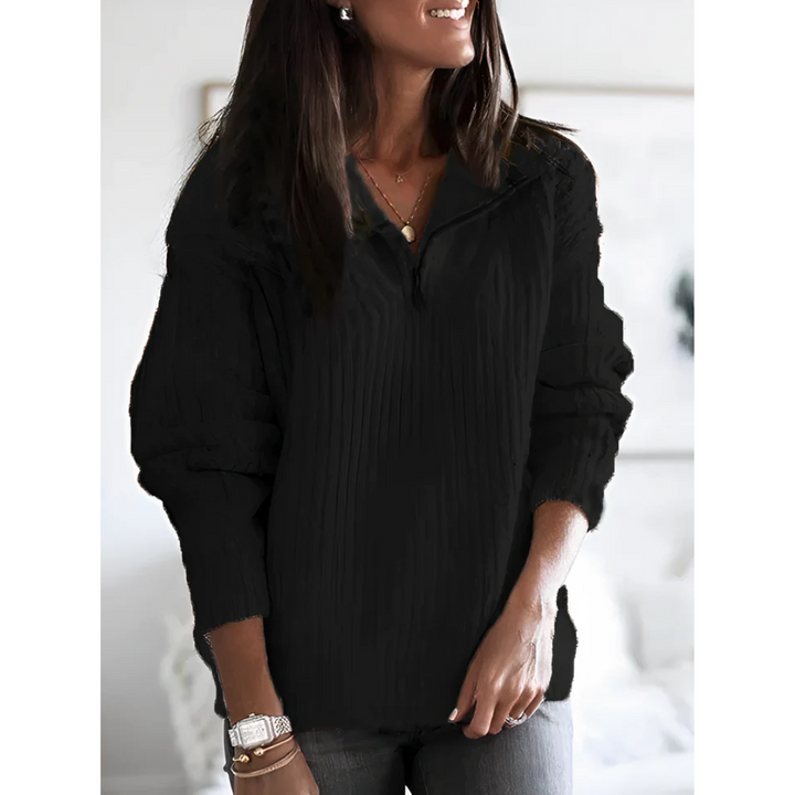 Melina | Damen Strickt Winter Pullover | Reißverschluss