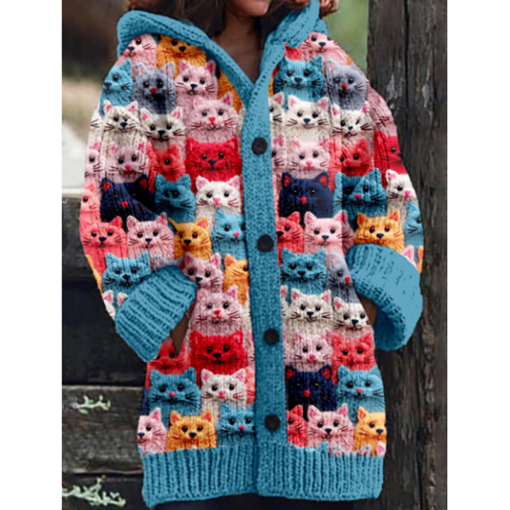 Strickjacke Mit Kapuze Für Damen | Katzendruck