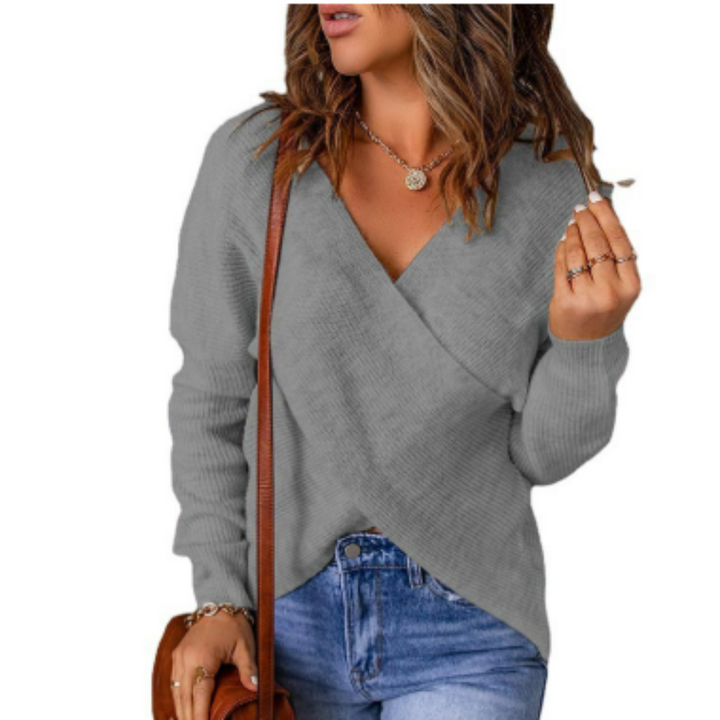 Langärmliger Wickelpullover Für Damen | V Ausschnitt
