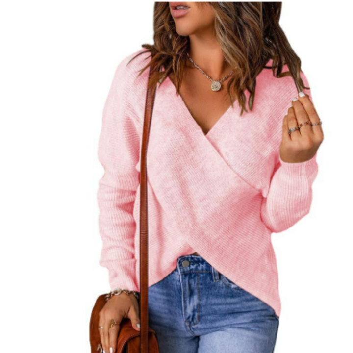 Langärmliger Wickelpullover Für Damen | V Ausschnitt