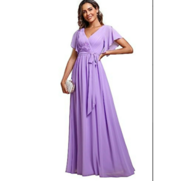 Damen V-Ausschnitt Flatterärmel Kleid | Maxi