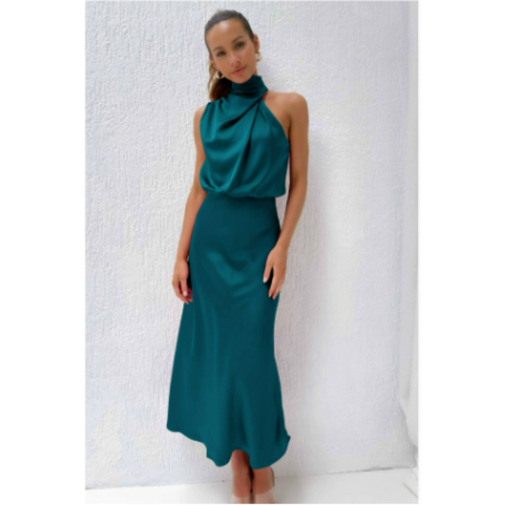 Damen Elegantes Formelles Schickes High Neck Kleid | Midi