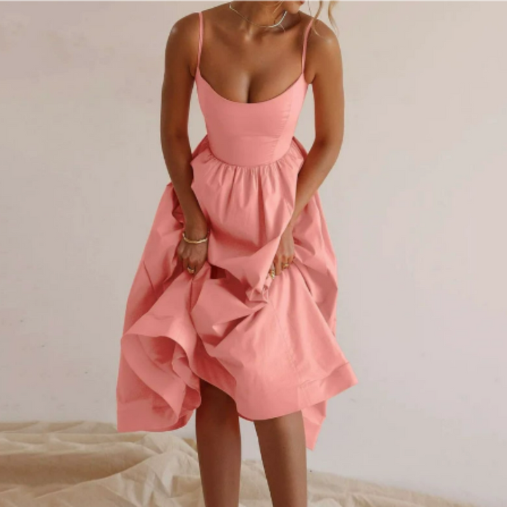 Damen Sommer Ärmelloses A-Linien Kleid | Midi