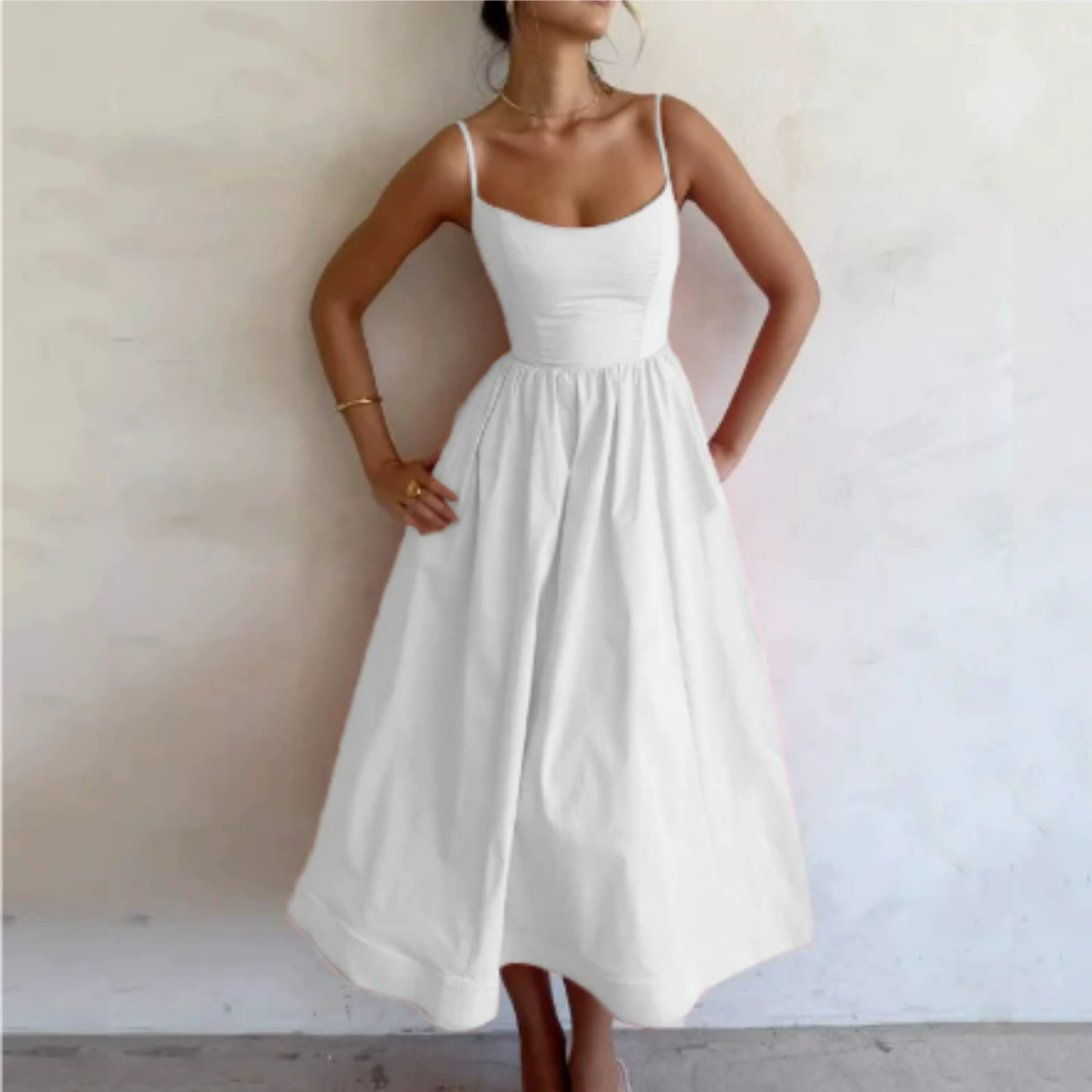 Damen Sommer Ärmelloses A-Linien Kleid | Midi