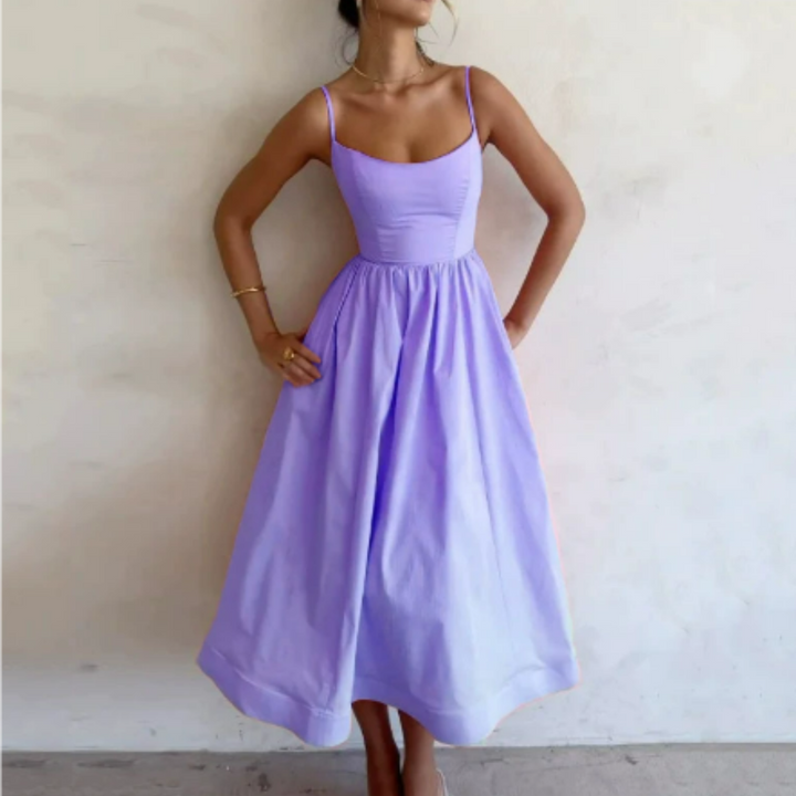Damen Sommer Ärmelloses A-Linien Kleid | Midi