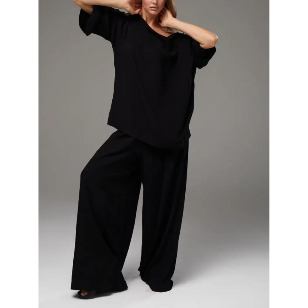 Zweiteiliges Set Aus Langärmligem Oberteil Und Hose Für Damen | Lässig