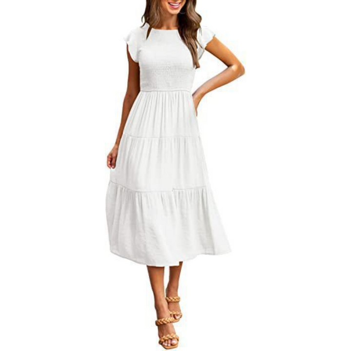 Vintage Sommerkleid Mit Rundhalsausschnitt Für Damen | Midi