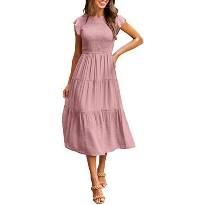 Vintage Sommerkleid Mit Rundhalsausschnitt Für Damen | Midi