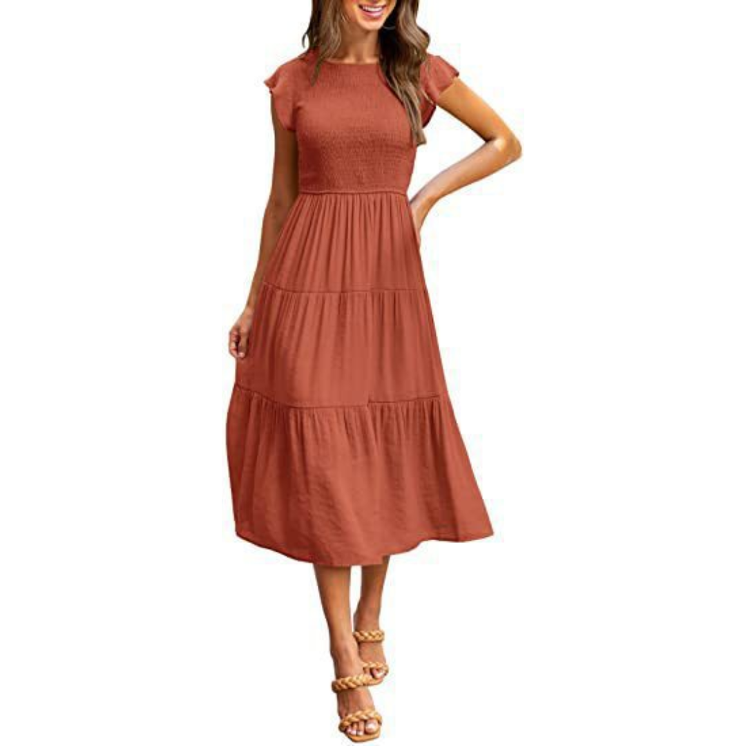 Vintage Sommerkleid Mit Rundhalsausschnitt Für Damen | Midi