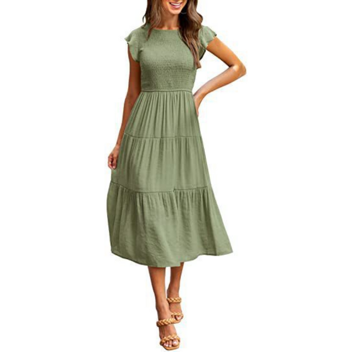 Vintage Sommerkleid Mit Rundhalsausschnitt Für Damen | Midi