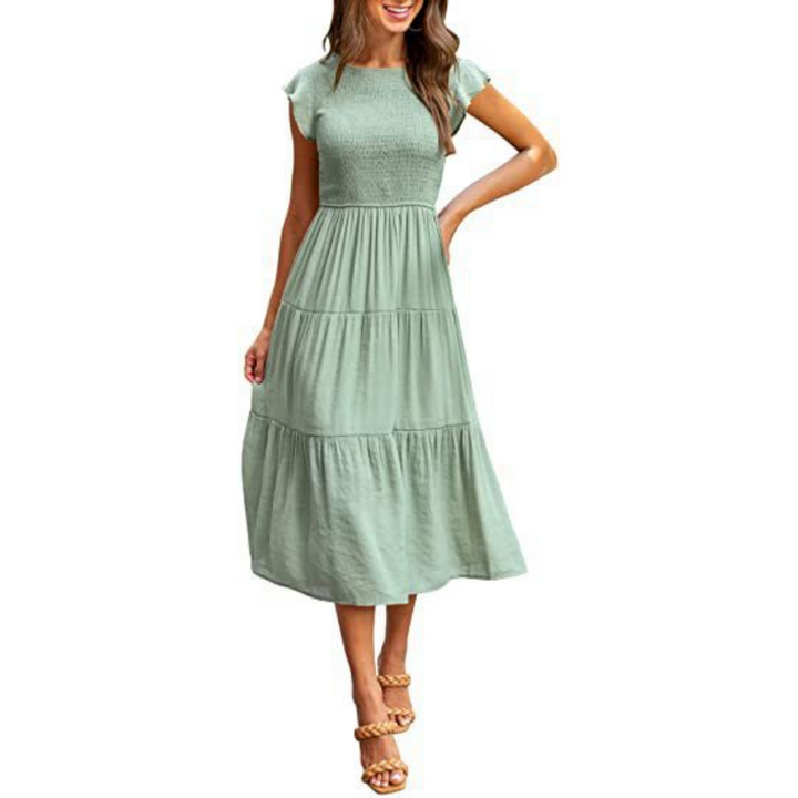 Vintage Sommerkleid Mit Rundhalsausschnitt Für Damen | Midi