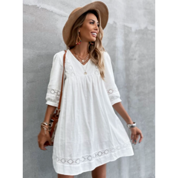 Damen Boho Style V Ausschnitt Kleid | Midi