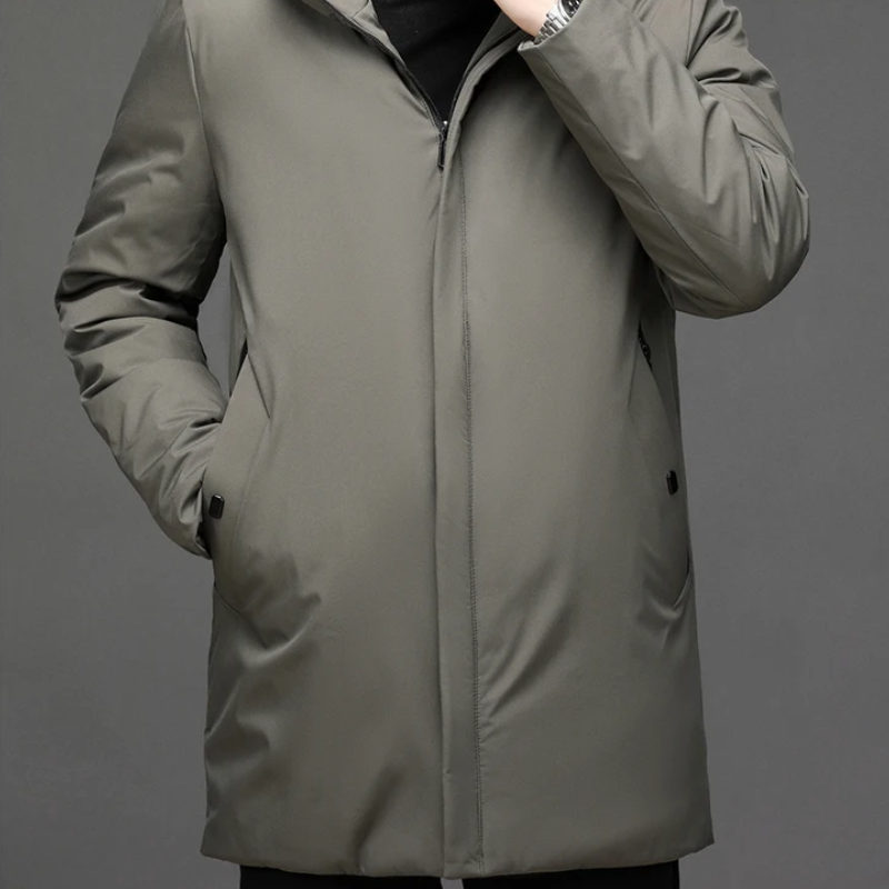 Herren Kapuzen Reißverschluss Langer Winter Jacke | Warme