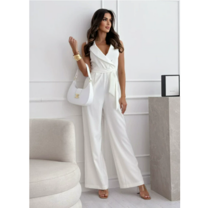 Damen Ärmellos Weites Bein Jumpsuit | V Ausschnitt