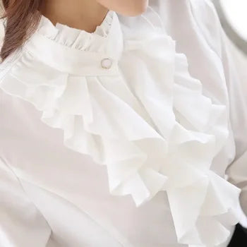 Rollkragenbluse Mit Rüschen Für Damen | Weiß
