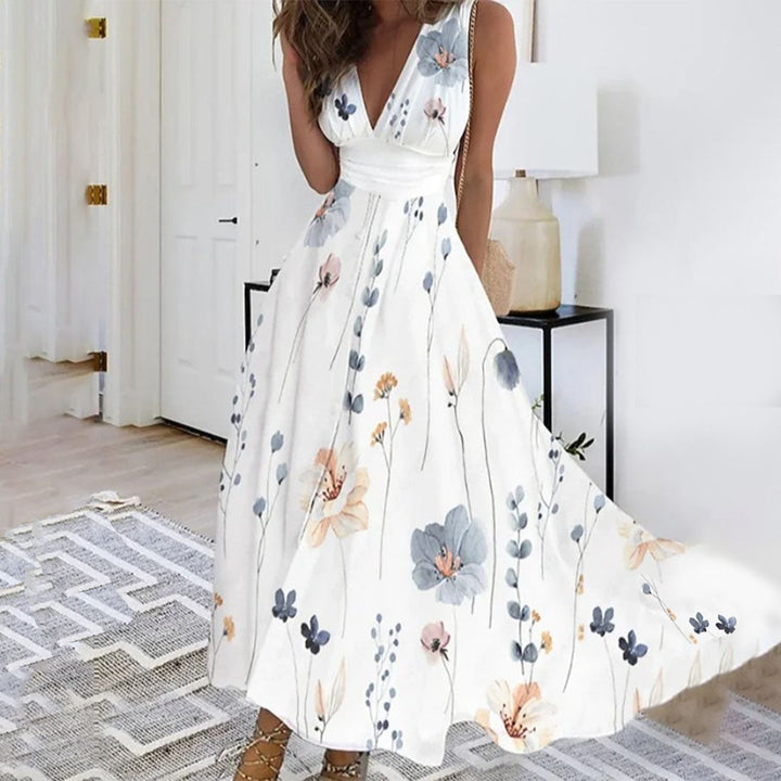 Damen Sommer Luftiges Tiefes V-Ausschnitt Blumen Kleid | Maxi
