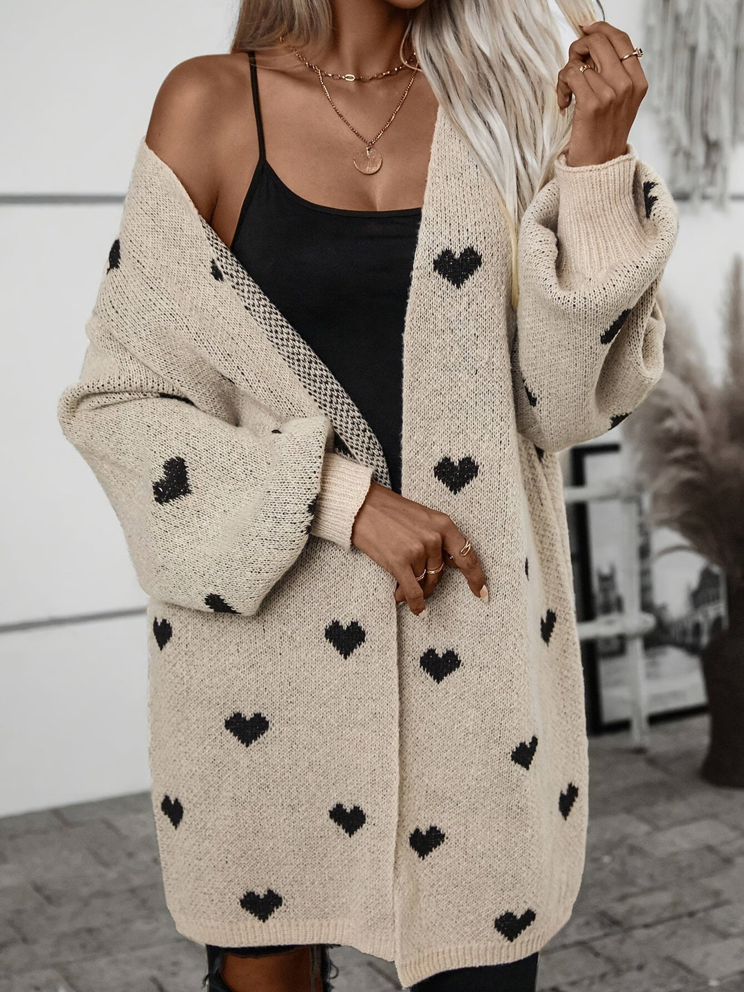 Damen Cardigan mit Herzmuster | Langarm