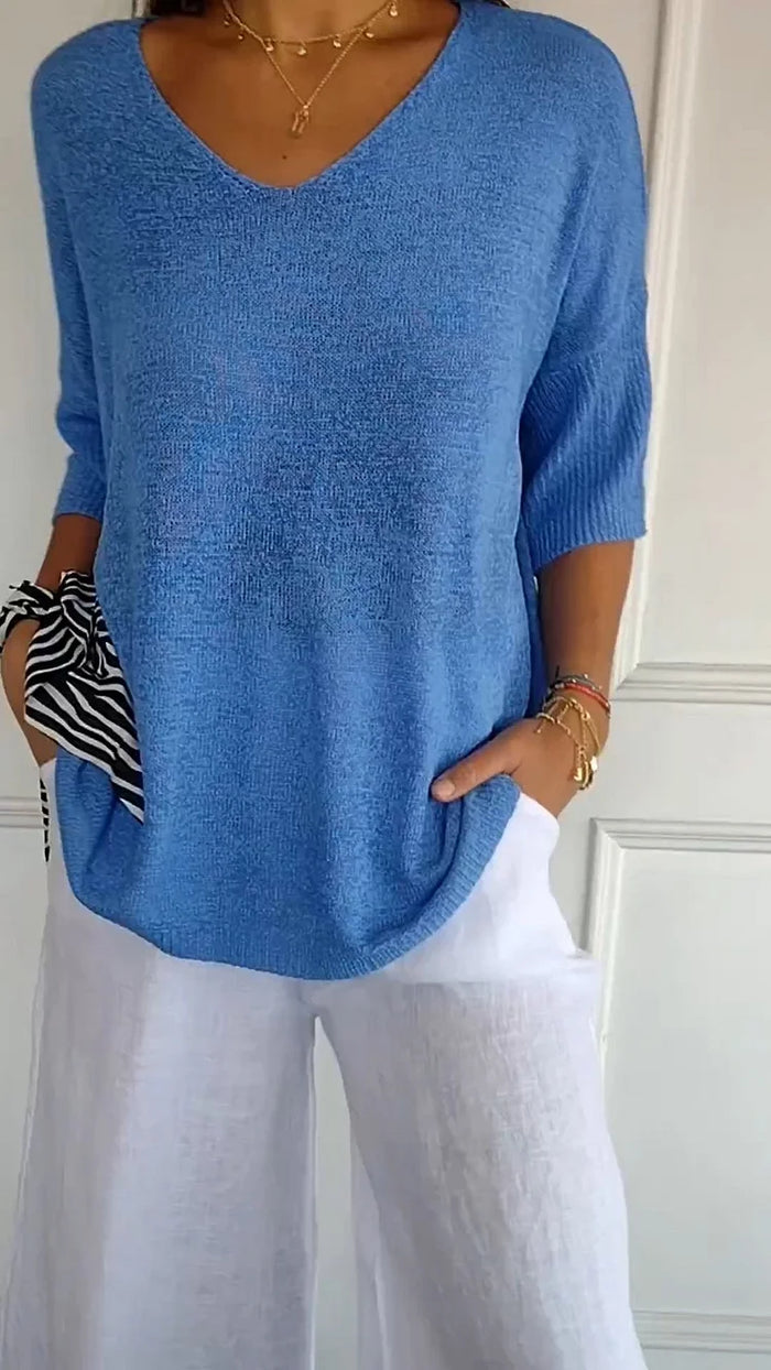 Chiara | Bequemes Damen-Stricktop mit V-Ausschnitt