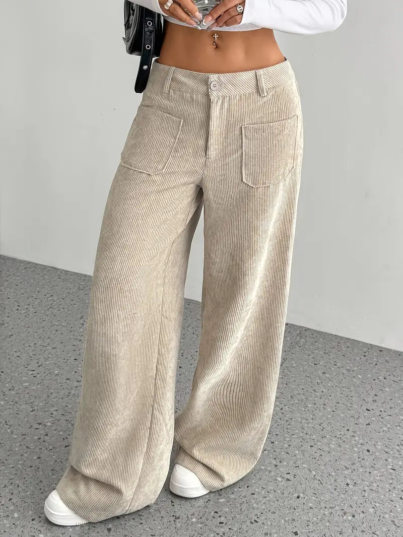 Damen Hoch Tailliert Cordhose | Weitem Bein