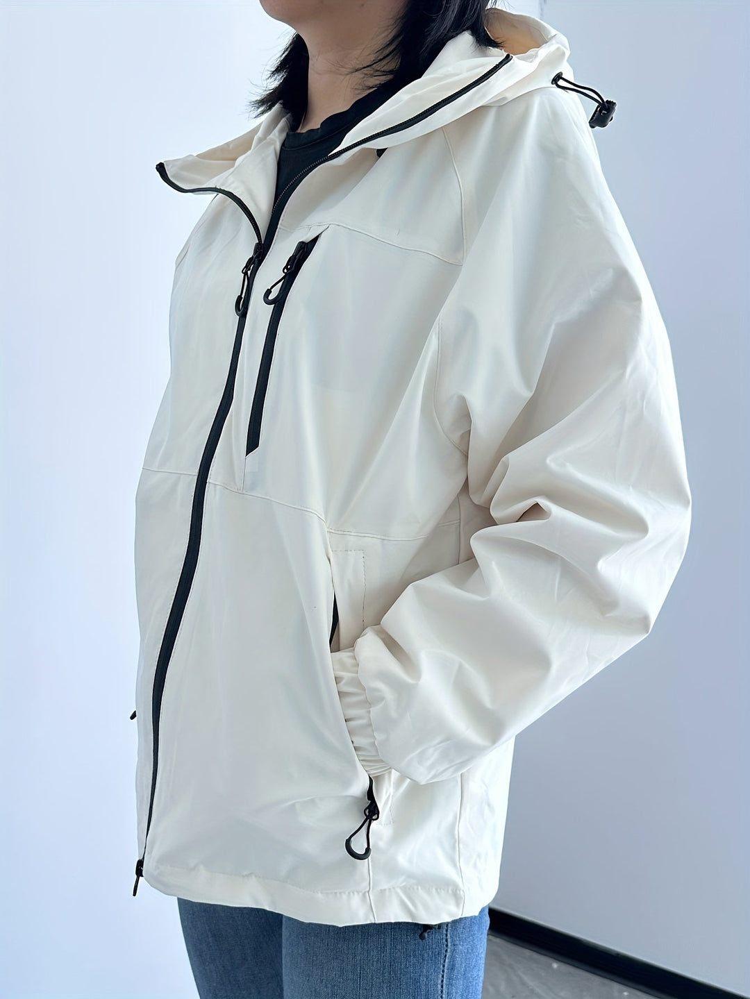 Winddichte Regenjacke mit Kapuze für Damen | Langarm