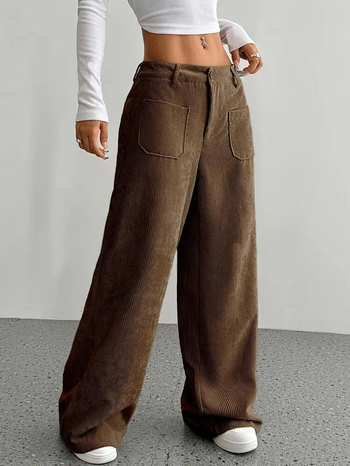 Damen Hoch Tailliert Cordhose | Weitem Bein
