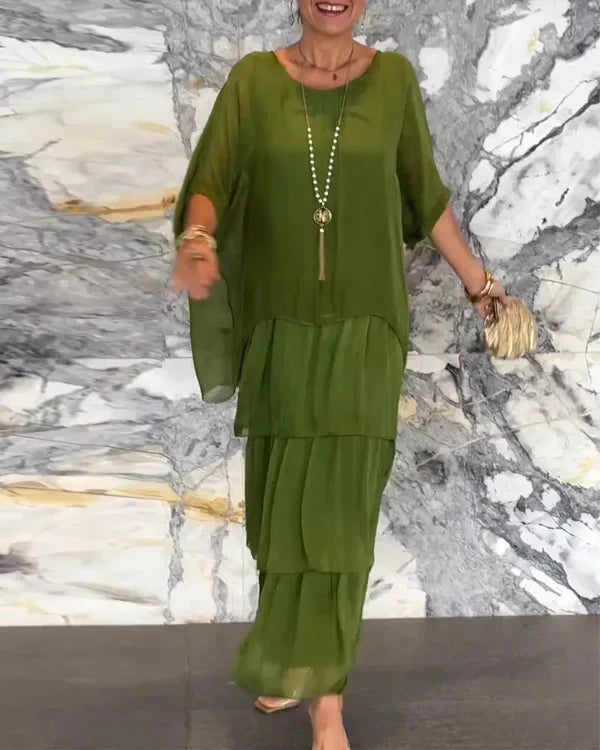 Lagenkleid Mit Rundhalsausschnitt Für Damen | Maxi