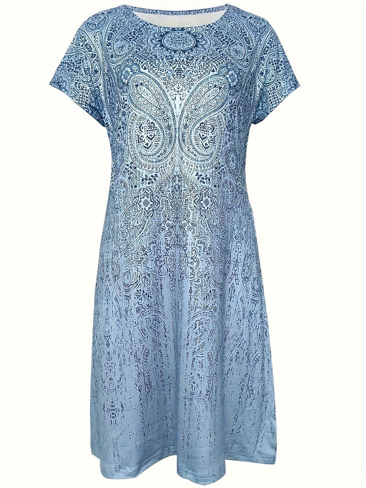 Sommerkleid Mit Rundhalsausschnitt Und Kurzen Ärmeln Für Damen | Mini