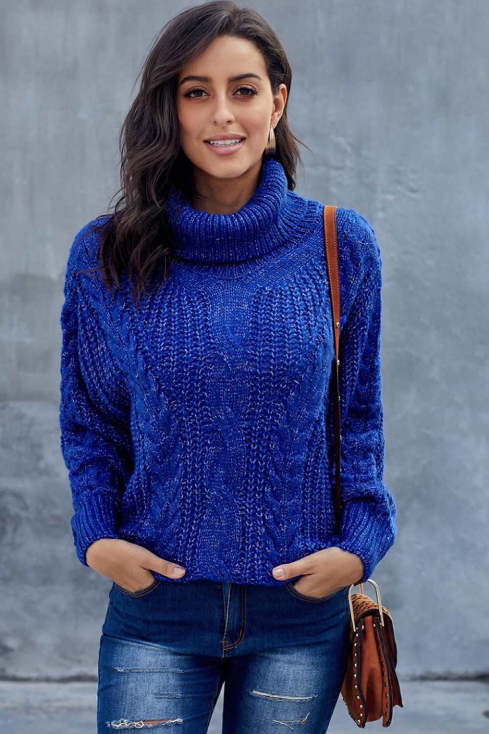 Grober Zopfmuster Pullover für Damen | Rollkragen