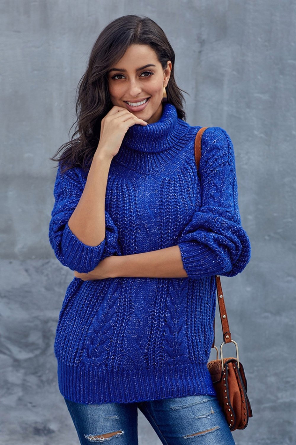 Grober Zopfmuster Pullover für Damen | Rollkragen