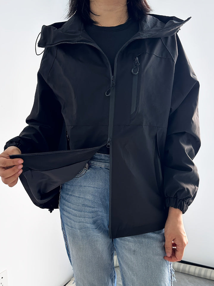 Winddichte Regenjacke mit Kapuze für Damen | Langarm