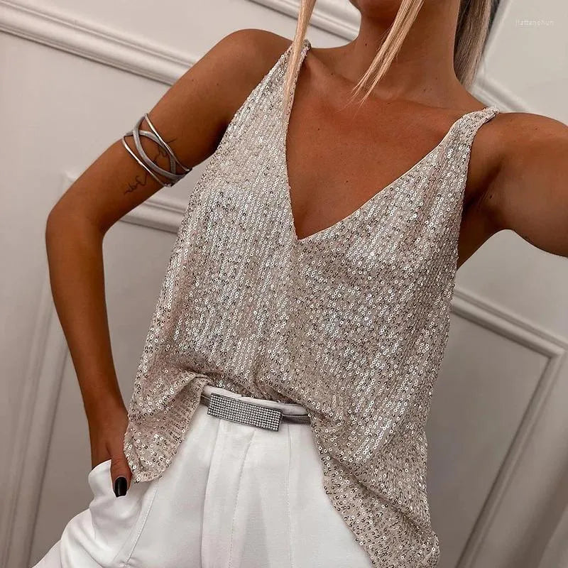 Paillettenoberteil Mit V Ausschnitt Für Damen | Elegant