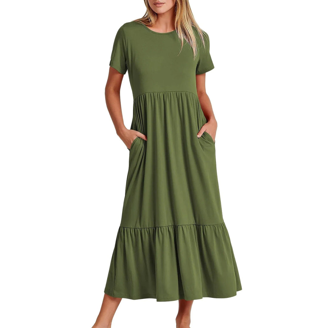 Weiches Kleid Mit Rundhalsausschnitt Für Damen | Midi