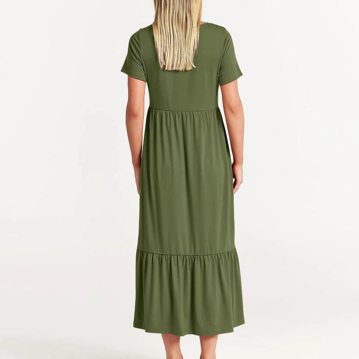 Weiches Kleid Mit Rundhalsausschnitt Für Damen | Midi