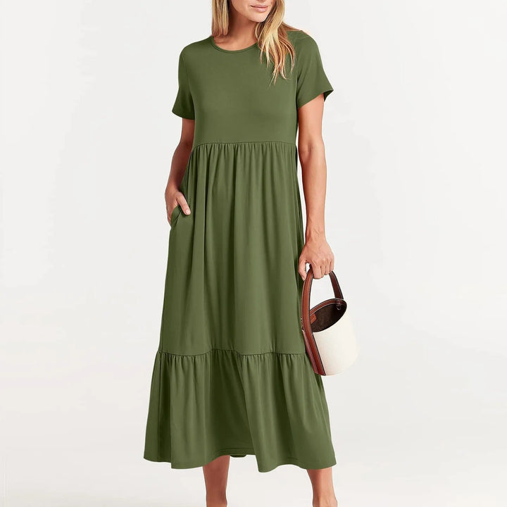 Weiches Kleid Mit Rundhalsausschnitt Für Damen | Midi