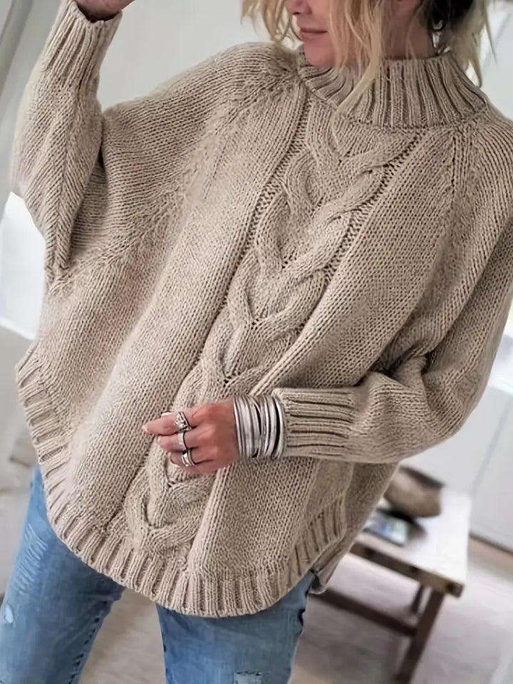 Bettina | Damen Gemütlicher Oversize Fledermausärmel Pullover | Mock Kragen