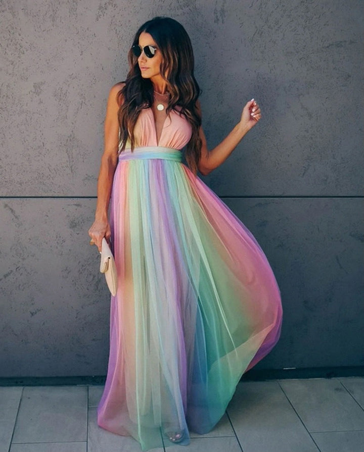 Buntes Kleid Mit V Ausschnitt Für Damen | Maxi