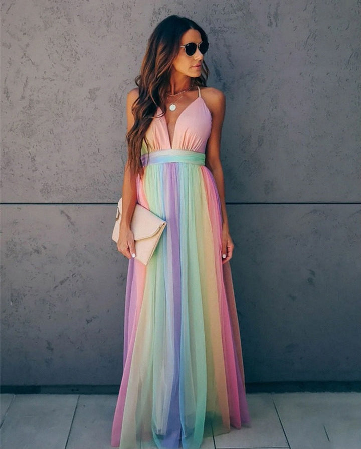 Buntes Kleid Mit V Ausschnitt Für Damen | Maxi