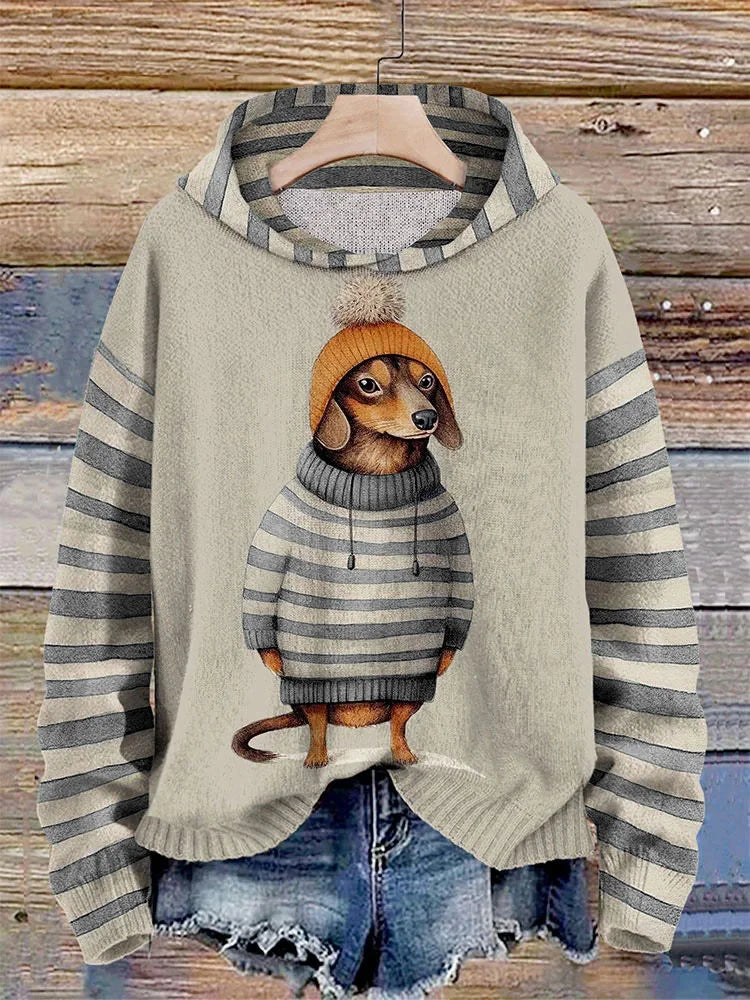 Willai |  Damen Lässiges Hund Drucken Kapuzenpulli | Warme