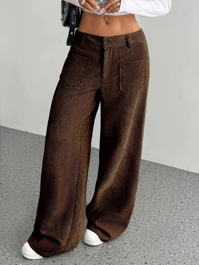 Damen Hoch Tailliert Cordhose | Weitem Bein