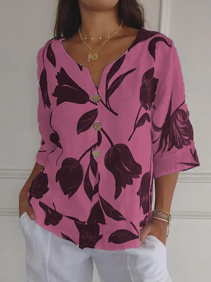 Damen Sommer Button Down Hemd | Blumen Bedrucken